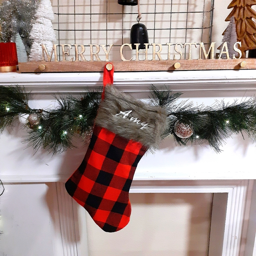 Custom Embroidered Buffalo Check Plaid Stocking